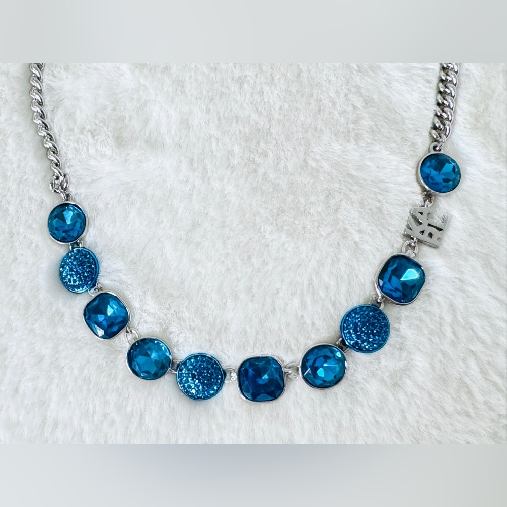Karl Lagerfeld Blue Crystal Silver Chain Necklace - NWT - Picture 3 of 7